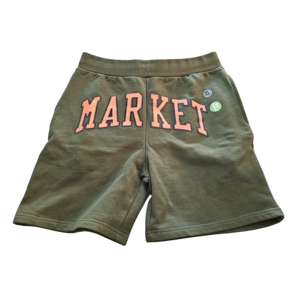 MARKET Mens Sz XL Sweatshorts Shorts Green Orange Spellout NEW